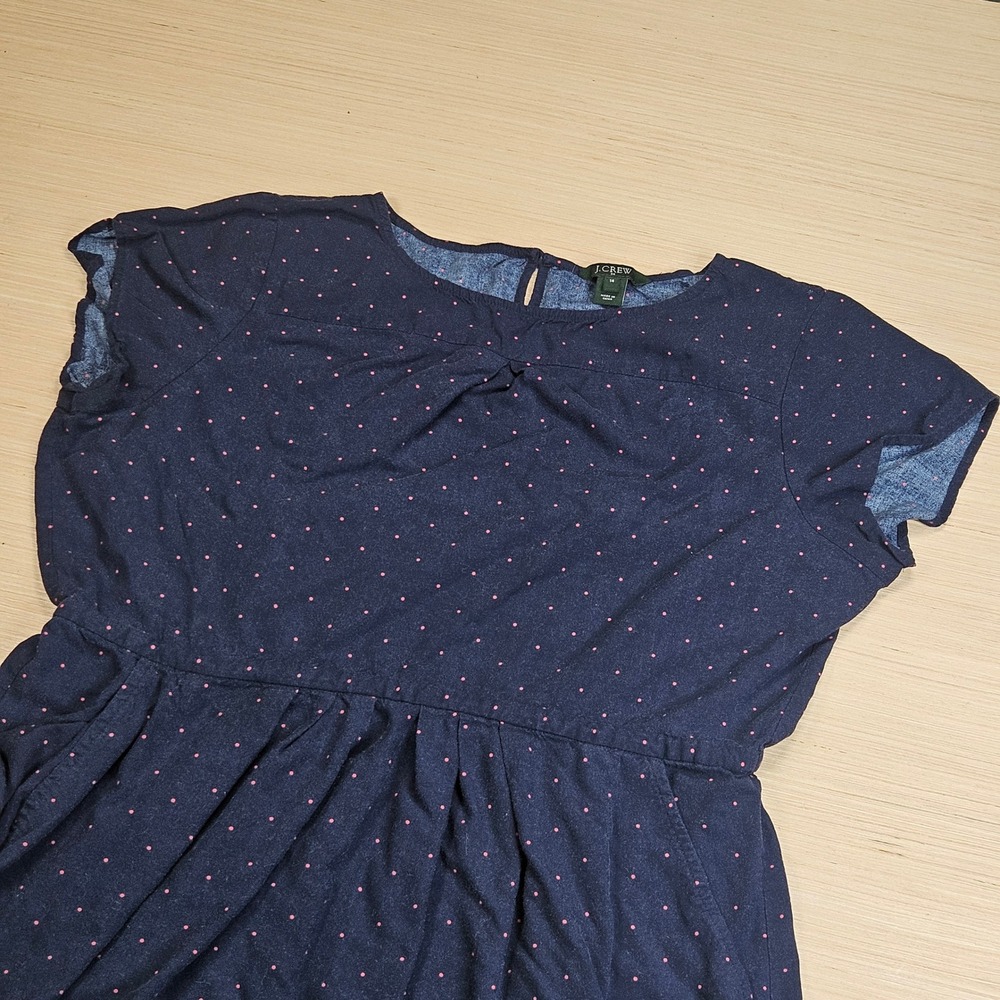 J.Crew Dress Womens 14 Blue Polka Dot Short Sleeve Viscose 68389 Casual Pockets